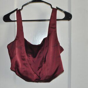 Maroon Satin Corset Crop Top